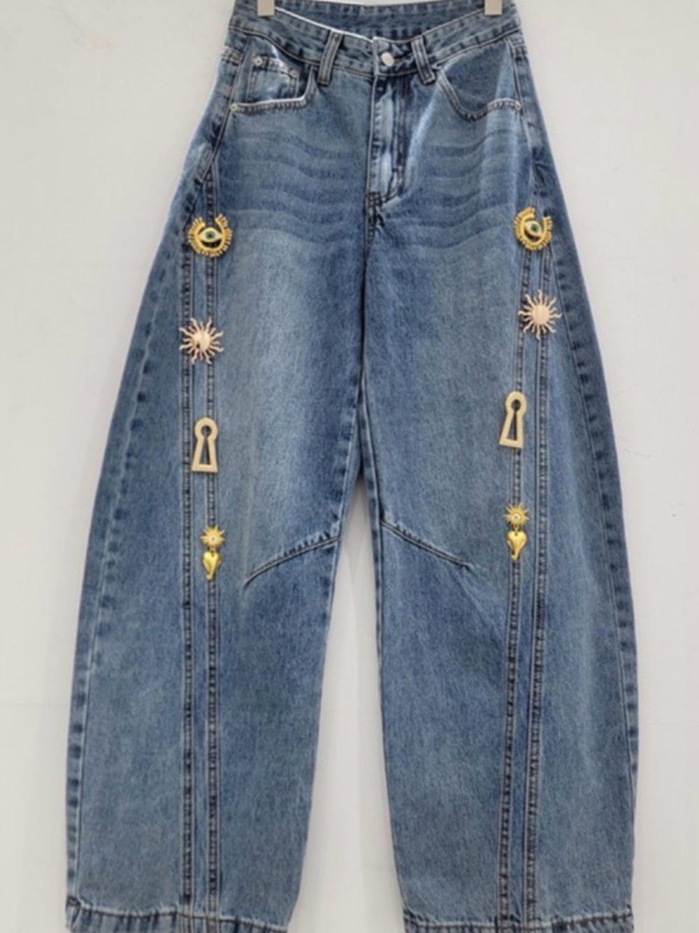 Embellished Blue Wide-Leg Women's Jeans